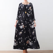 fashion black corduroy dresses oversize prints maxi dress boutique patchwork kaftans