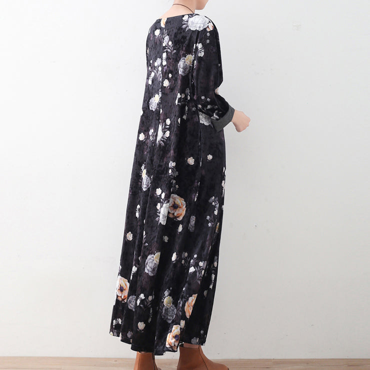 fashion black corduroy dresses oversize prints maxi dress boutique patchwork kaftans