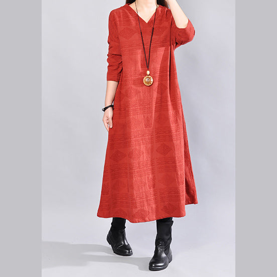 fashion burgundy Midi-length linen dress oversize linen clothing dresses Elegant back side open v neck linen clothing dress