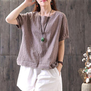 fashion cotton tops oversized Retro Lacing Cotton Linen Short Sleeve Pullover T Shirt