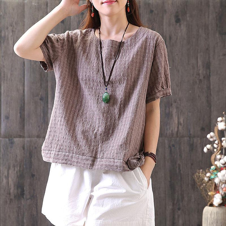 fashion cotton tops oversized Retro Lacing Cotton Linen Short Sleeve Pullover T Shirt