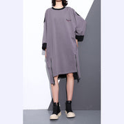 fashion gray Midi-length cotton dress plus size clothing autumn dress zippered baggy vintage O neck cotton dresses