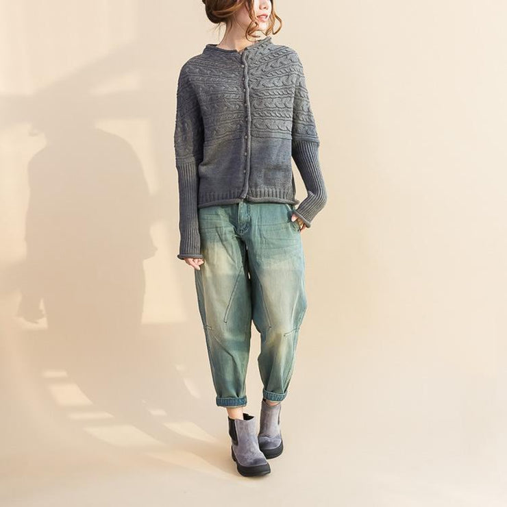 fashion gray cotton knit tops plus size warm long sleeve sweater