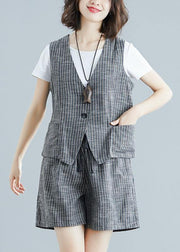 fashion gray striped two pieces women sleeveless tops and casual shorts - bagstylebliss