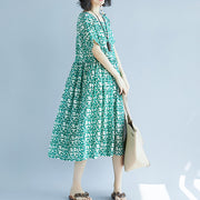 fashion green Midi chiffon dresses trendy plus size holiday dresses Fine short sleeve floral o neck dresses