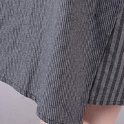 fashion long cotton blended dress Loose fitting Casual Summer Stripe Big Pocket Loose Suspender Gray Dress