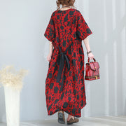 fashion red prints long cotton dresses Loose fitting back tie waist caftans New o neck kaftans