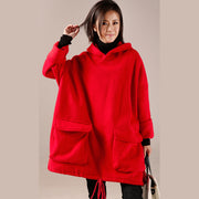 fashion red women high neck cotton hooded blouses