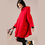 fashion red women high neck cotton hooded blouses