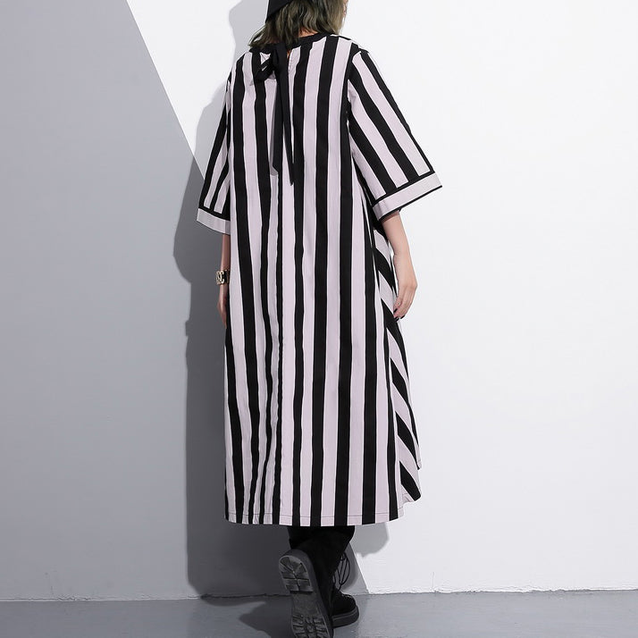 fashion striped cotton caftans Loose fitting tie waist cotton maxi dress fine v neck cotton caftans