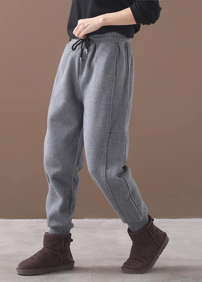 fashion warm winter cotton gray pant loose patchwork drawstring elastic waist casual pants - bagstylebliss