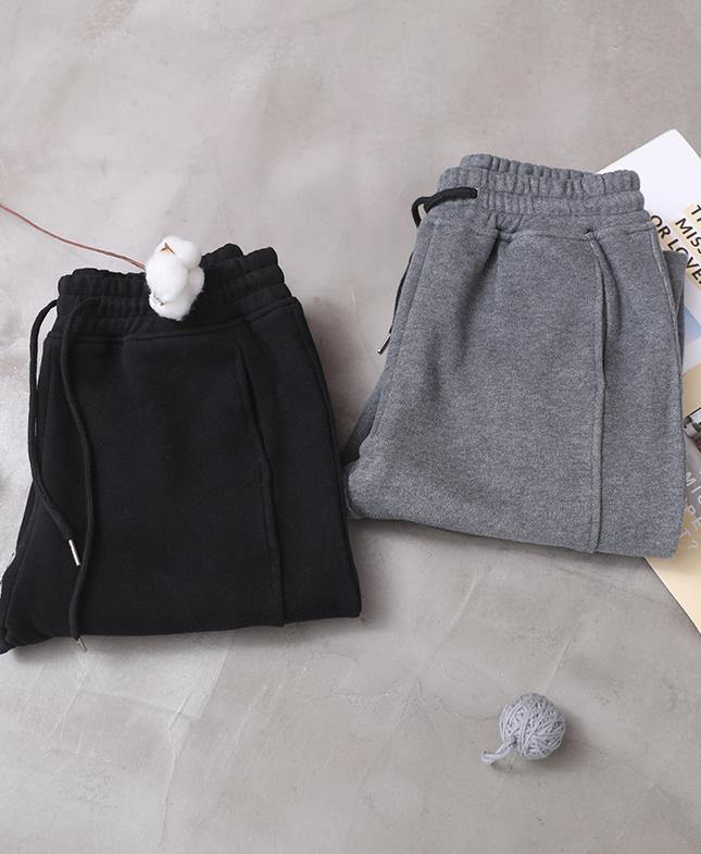 fashion warm winter cotton gray pant loose patchwork drawstring elastic waist casual pants - bagstylebliss