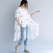 Mode weiße Baumwollbluse plus Größe Maxi-T-Shirts Elegantes, kurzärmliges Baumwoll-T-Shirt mit niedrigem, hohem Design