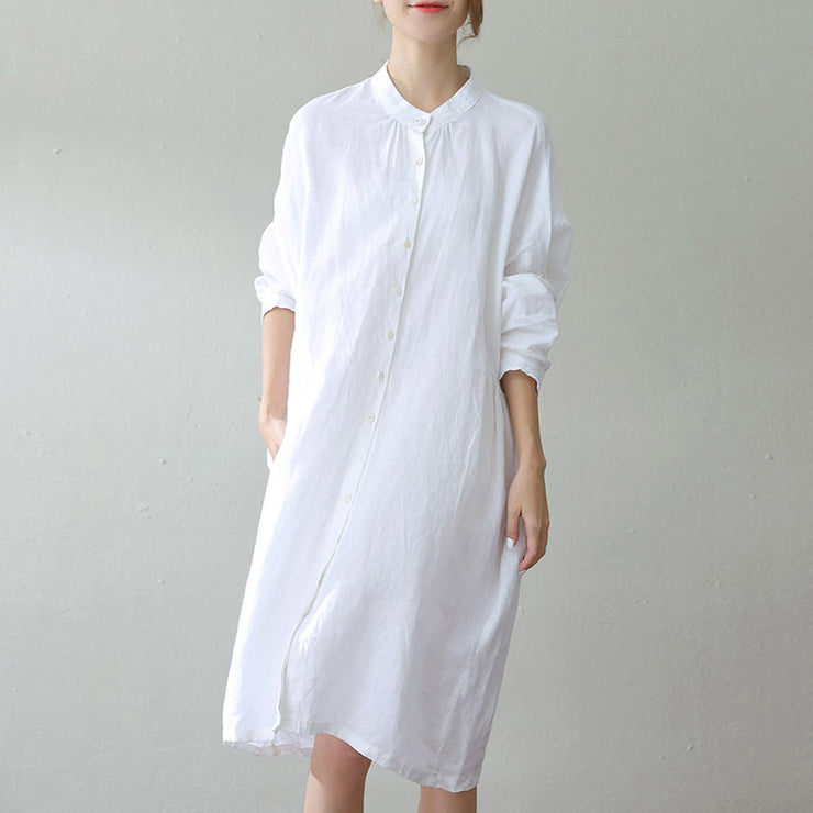 fashion white linen caftans oversize Stand Cinched caftans fine long sleeve pockets kaftan