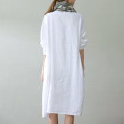 fashion white linen caftans oversize Stand Cinched caftans fine long sleeve pockets kaftan