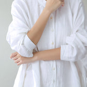 fashion white linen caftans oversize Stand Cinched caftans fine long sleeve pockets kaftan