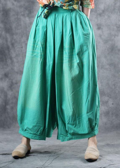 fashion women cotton green crop pants plus size elastic waist wide leg pants - bagstylebliss