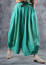 fashion women cotton green crop pants plus size elastic waist wide leg pants - bagstylebliss