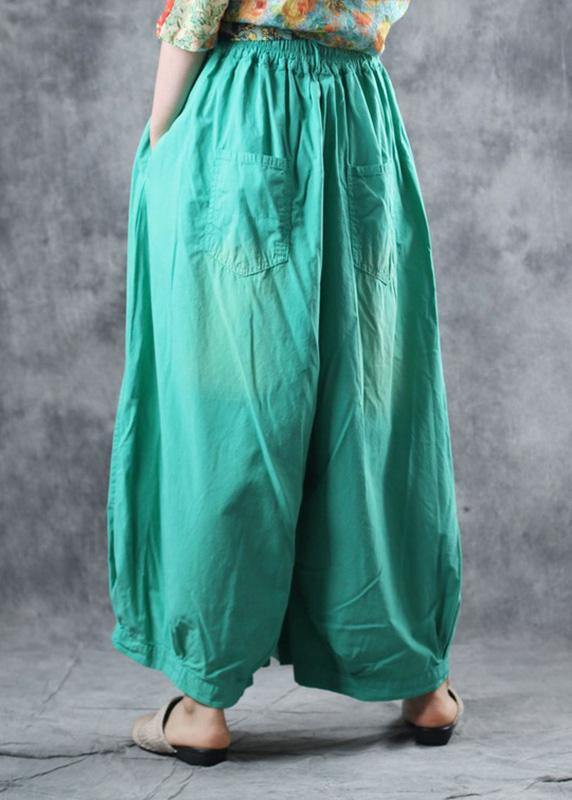 fashion women cotton green crop pants plus size elastic waist wide leg pants - bagstylebliss