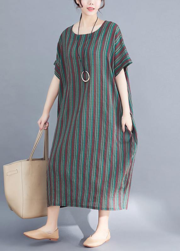 fashion women green striped o neck summer dress - bagstylebliss