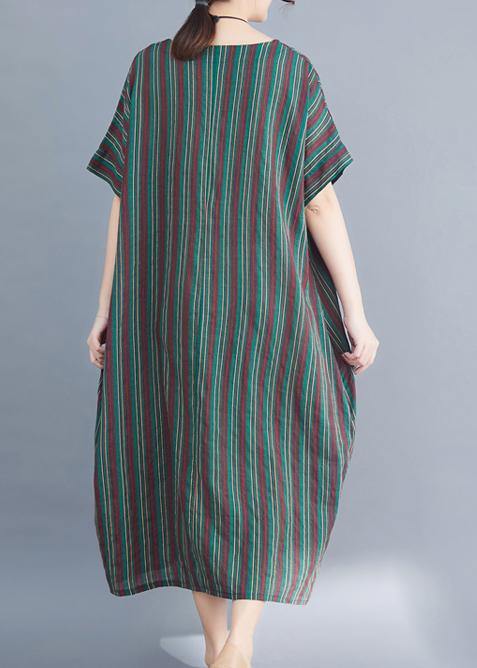 fashion women green striped o neck summer dress - bagstylebliss