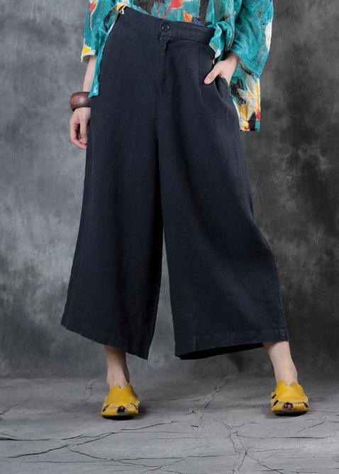 fashion women linen loose casual dark gray crop pants - bagstylebliss