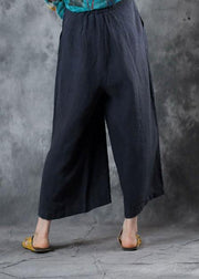 fashion women linen loose casual dark gray crop pants - bagstylebliss