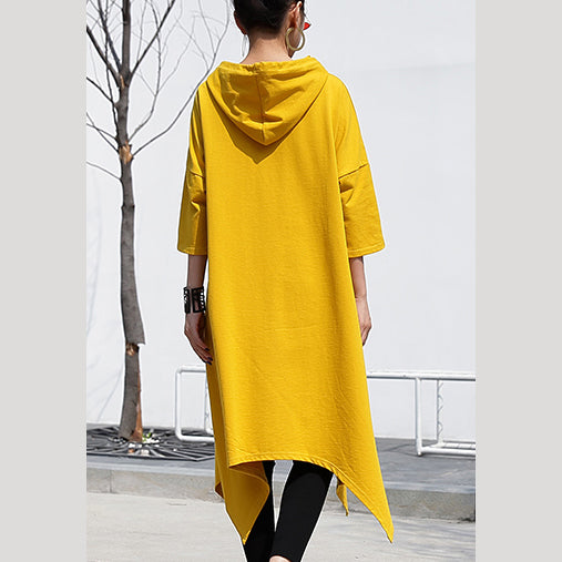 fashion yellow linen Vest plusize shirts casual low high design hooded linen t shirt