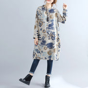 floral pure cotton dress casual dress Elegant stand collar long sleeve cotton dress