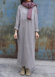 gray Sweater dress Women patchwork tunic side open knit dress - bagstylebliss