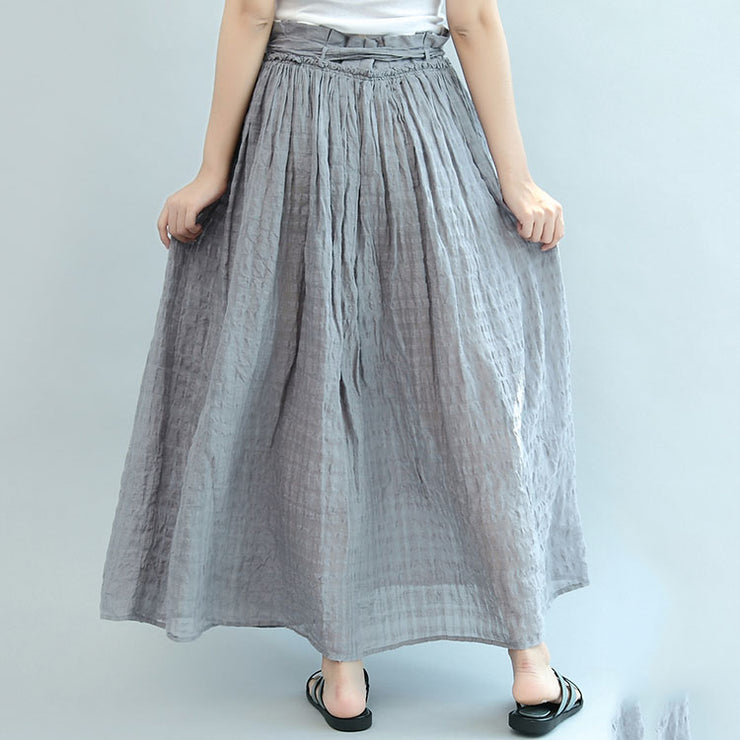 graue, lässige Sommer-Leinenröcke plus Größe, A-Linien-Röcke, elastische Taillen-Maxiröcke