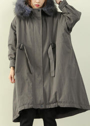 gray plus size stitching waist ming cloak padded coat - bagstylebliss