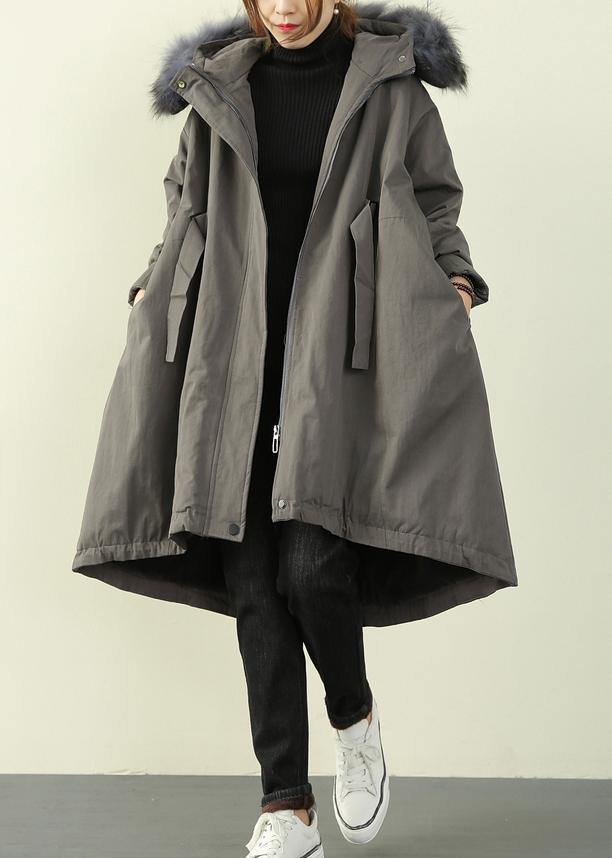 gray plus size stitching waist ming cloak padded coat - bagstylebliss