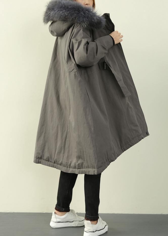 gray plus size stitching waist ming cloak padded coat - bagstylebliss