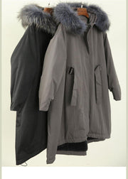 gray plus size stitching waist ming cloak padded coat - bagstylebliss