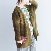 green casual striped knit blouse plus size long sleeve sweaters cardigans warm  fall 2024