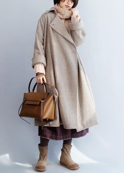 khaki Woolen Coat Women Loose fitting flare sleeve Jackets & Coats winter jackets - bagstylebliss