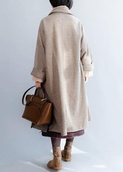 khaki Woolen Coat Women Loose fitting flare sleeve Jackets & Coats winter jackets - bagstylebliss