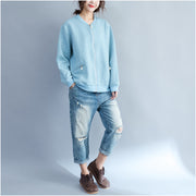 light blue jacquard loose cotton jackets plus size zippered cardigans outwear