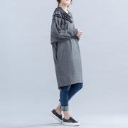 light gray unique cotton dress plus size Cinched batwing sleeve dress