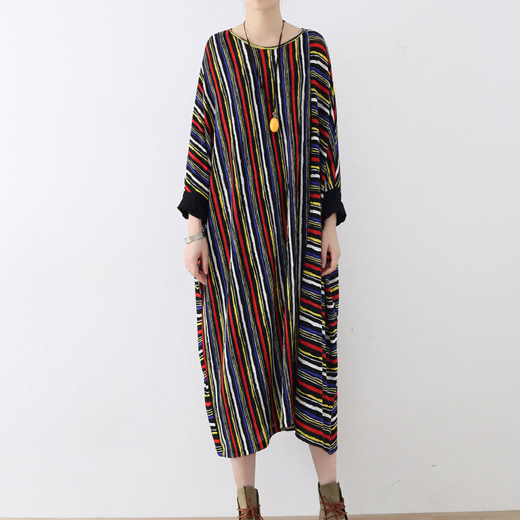 long sleeved striped caftans oversized casual cotton dresses long maxi dress