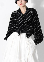 loose Black Peter Pan Collar button Graphic Shirt Spring