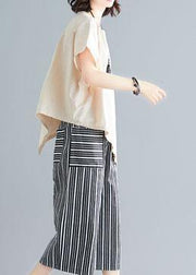 loose two pieces asymmetric white t shirts and striped pants - bagstylebliss