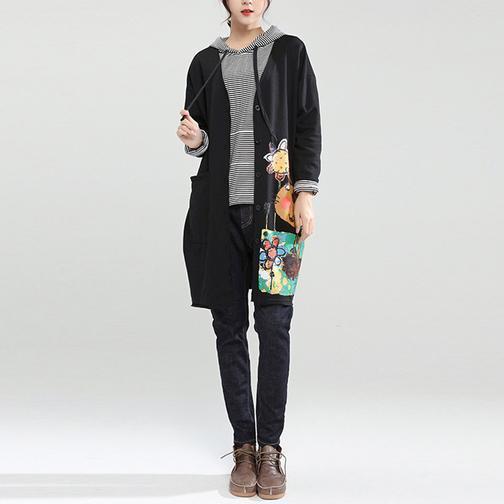 new autumn black  fit cotton coats loose casual hooded cardigan cartoon print