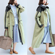 new autumn linght green patchwork cotton outwear plus size hooded maxi coat