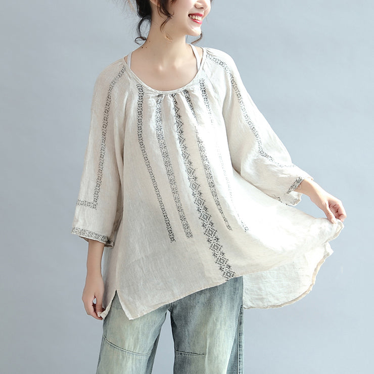 new beige striped linen tops oversize vintage blouse