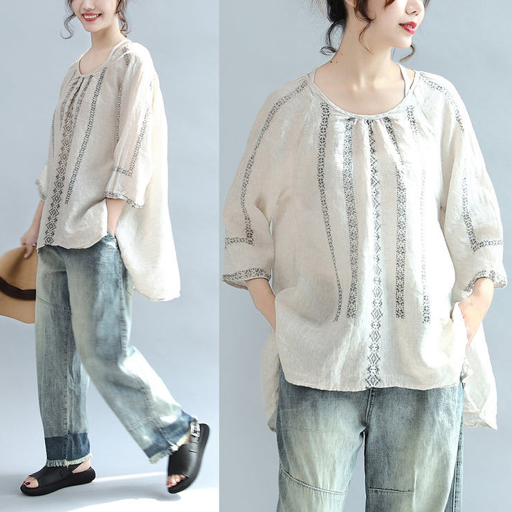 new beige striped linen tops oversize vintage blouse