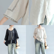 new beige striped linen tops oversize vintage blouse