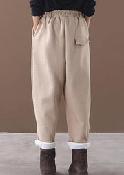 new beige winter casual trousers elastic waist thick harem pants - bagstylebliss