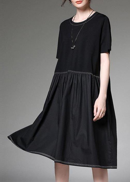 new black block loose dresses cotton women patchwork dress - bagstylebliss